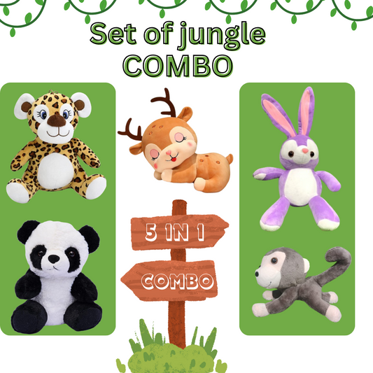 Combo of Monkey, Tiger, Deer, Panda, and Rabbit - Irresistible Cuddles in Every Bundle!"
