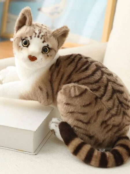 35cm soft cat plush toy in grey and white, made of washable non-toxic fabric