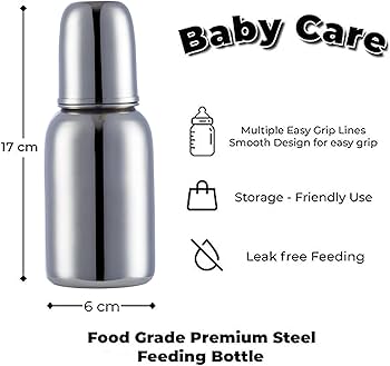 Stainless Steel Baby Milk Bottle - 240ml (Newborn & Infants)