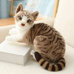 35cm soft cat plush toy in grey and white, made of washable non-toxic fabric