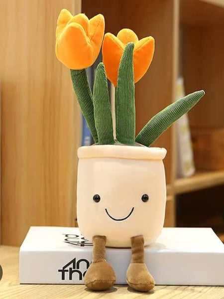 Soft 35cm flower pot plush toy with smiling face and petals, perfect for kids, gifting and room decor