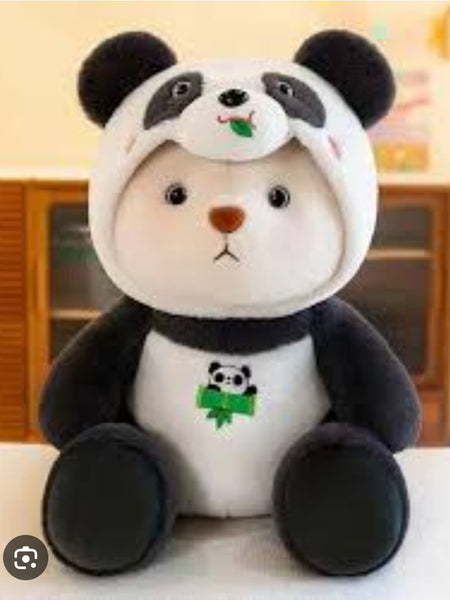 45cm panda teddy plush with half removable hoodie, soft and cuddly toy for kids and gifting