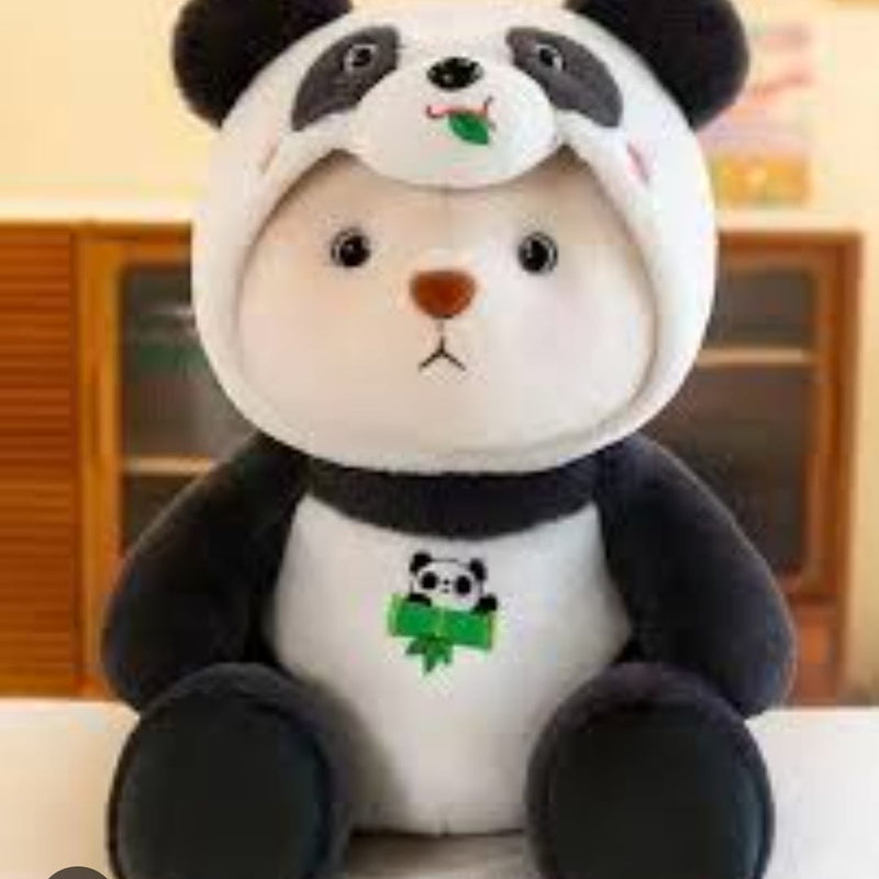 45cm panda teddy plush with half removable hoodie, soft and cuddly toy for kids and gifting