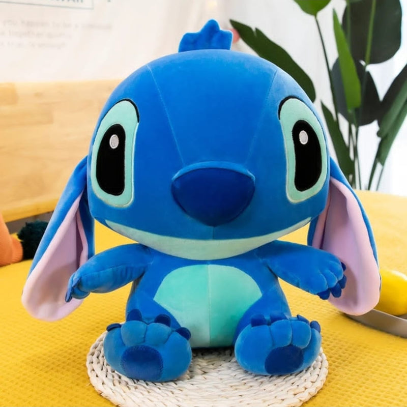 Stitch plush toy sitting upright, 28 cm tall
