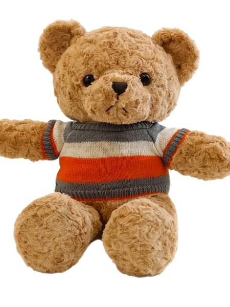 Front view of 35 cm teddy bear wearing T-shirt – plush toy