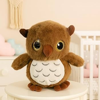 “28 cm owl soft toy with fluffy feathers and big eyes”