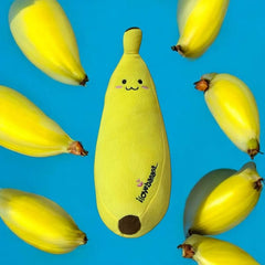 “28 cm banana plush toy with cute smiling face”