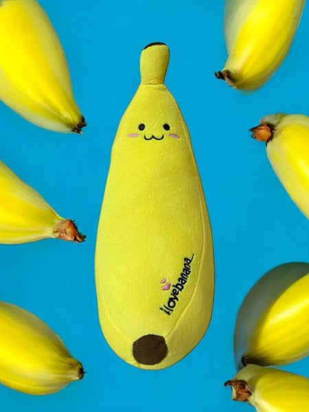 “28 cm banana plush toy with cute smiling face”