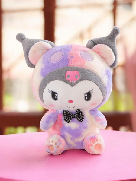 “Cute character plush doll sitting upright in multicolor design”