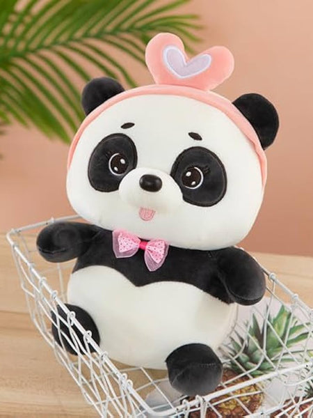 “28 cm cute panda plush toy with pink bowtie and heart headband”
