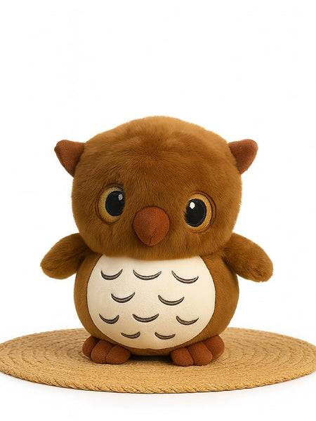 “28 cm owl soft toy with fluffy feathers and big eyes”
