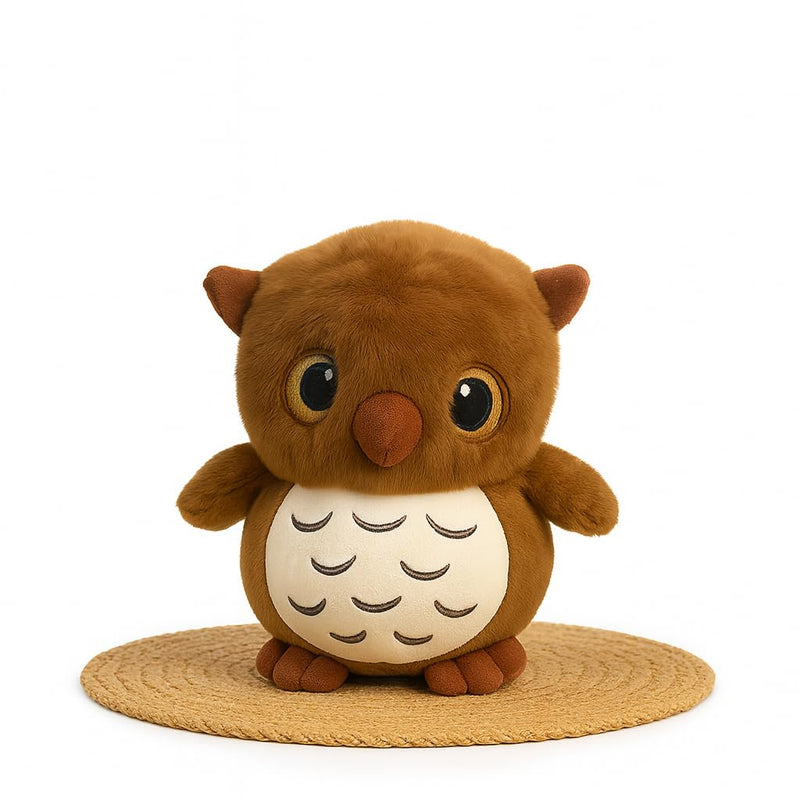 “28 cm owl soft toy with fluffy feathers and big eyes”