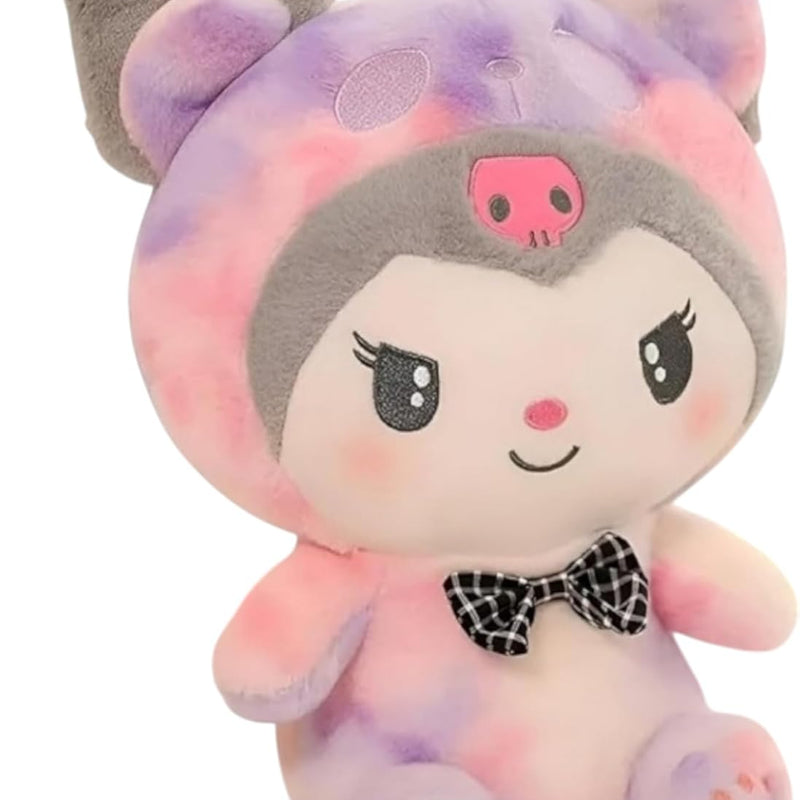 “Cute character plush doll sitting upright in multicolor design”