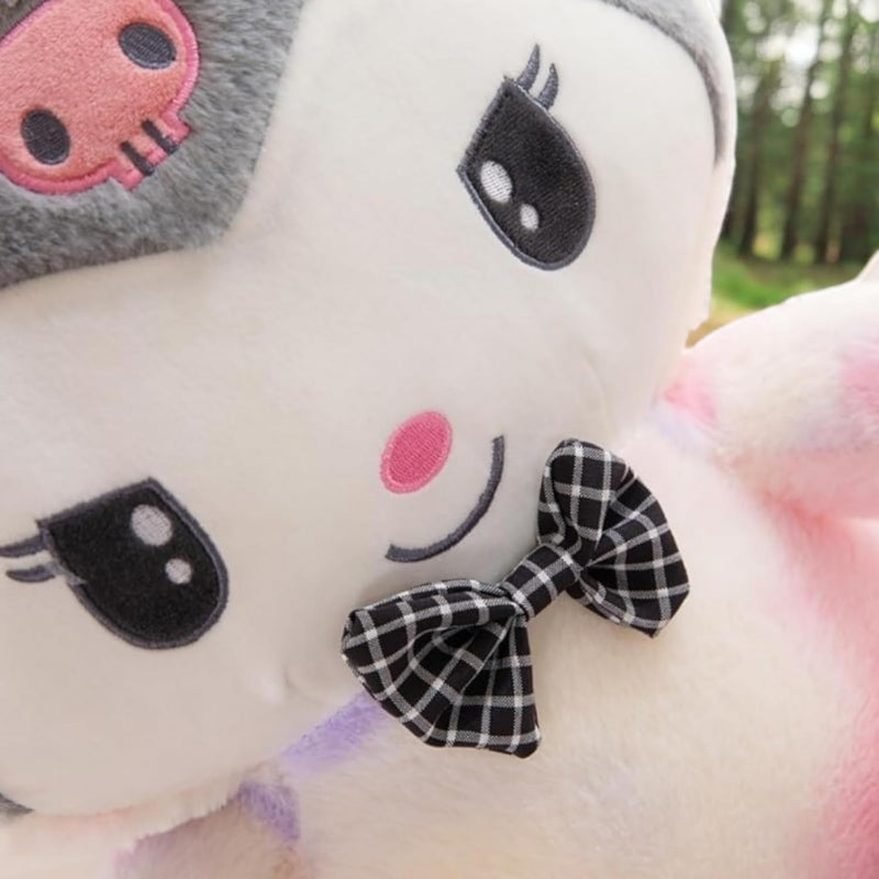 “Cute character plush doll sitting upright in multicolor design”