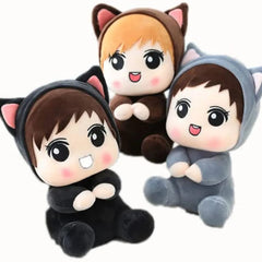 “28 cm little boy plush doll wearing cute outfit”