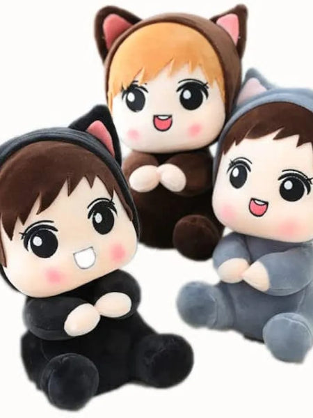 “28 cm little boy plush doll wearing cute outfit”