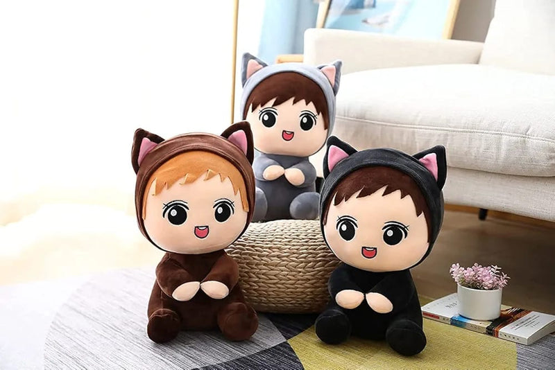 “28 cm little boy plush doll wearing cute outfit”