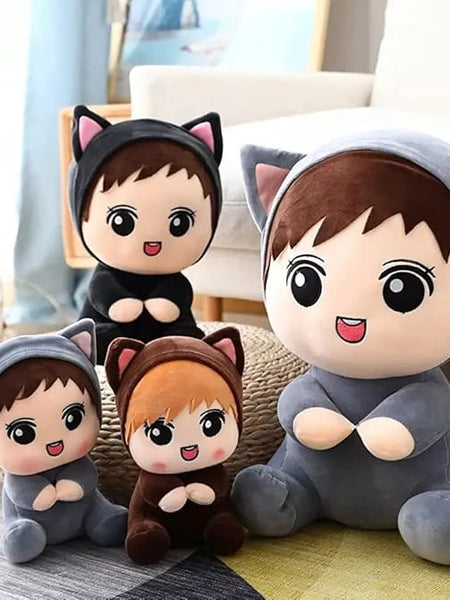 “28 cm little boy plush doll wearing cute outfit”