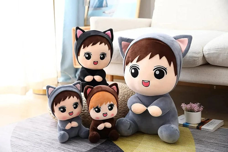 “28 cm little boy plush doll wearing cute outfit”