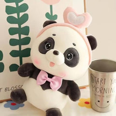 “28 cm cute panda plush toy with pink bowtie and heart headband”