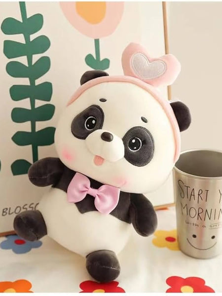 “28 cm cute panda plush toy with pink bowtie and heart headband”