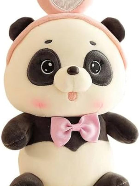 “28 cm cute panda plush toy with pink bowtie and heart headband”