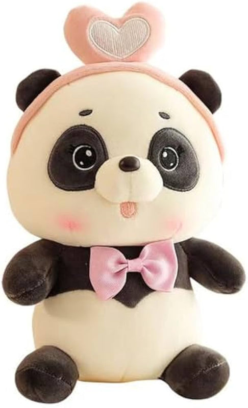 “28 cm cute panda plush toy with pink bowtie and heart headband”