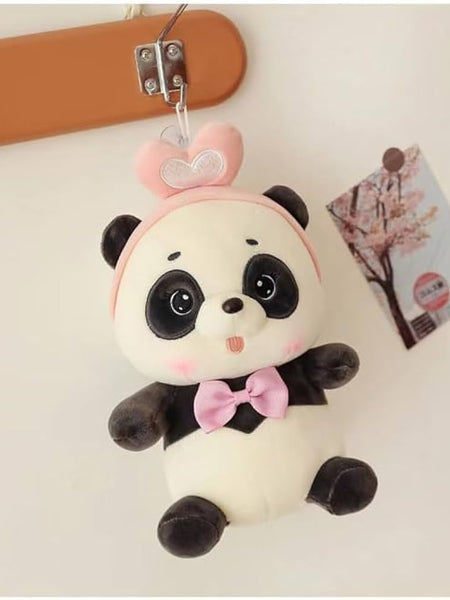 “28 cm cute panda plush toy with pink bowtie and heart headband”
