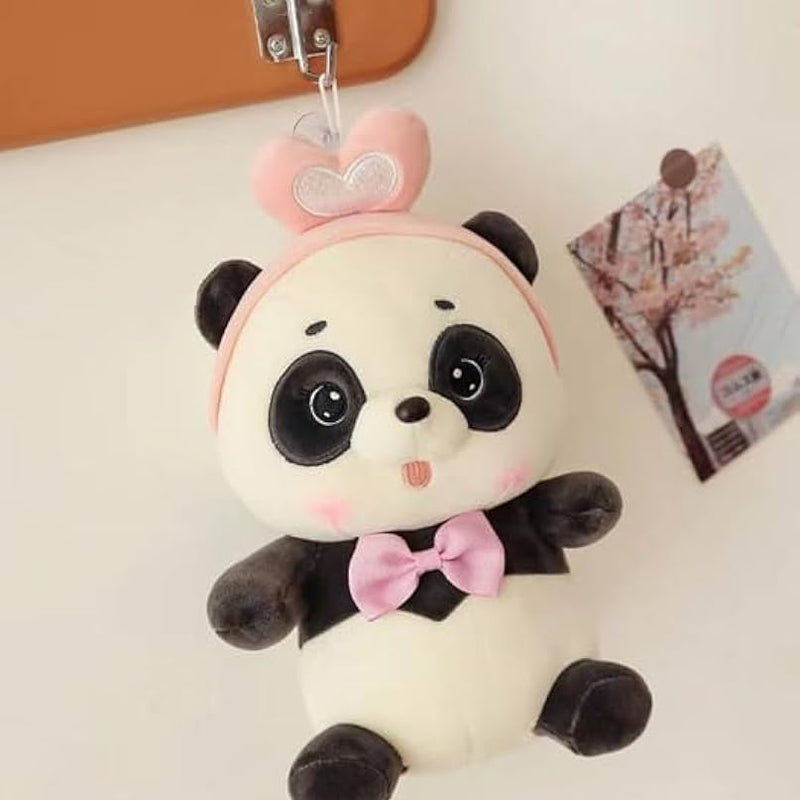 “28 cm cute panda plush toy with pink bowtie and heart headband”