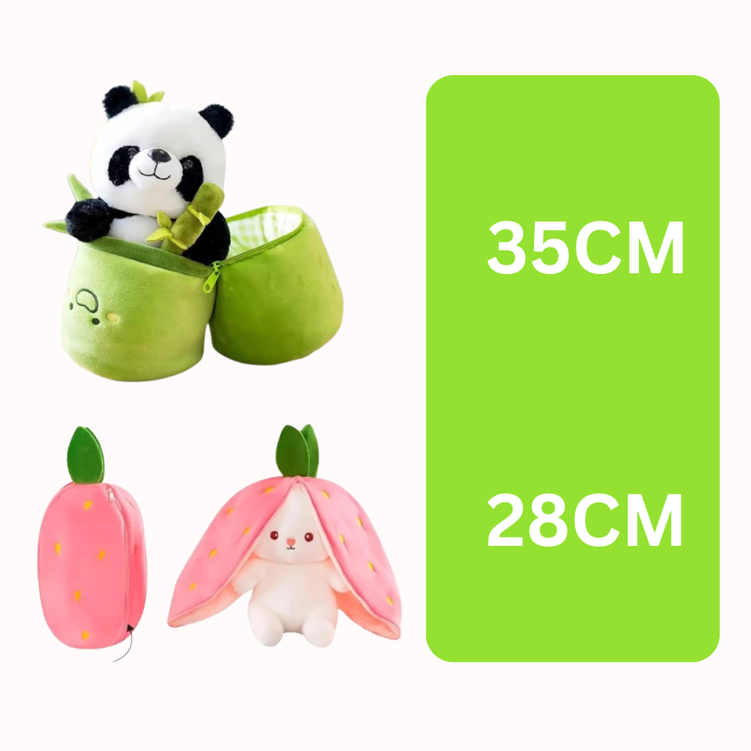 Reversible Box Panda & Bunny Plush Toy