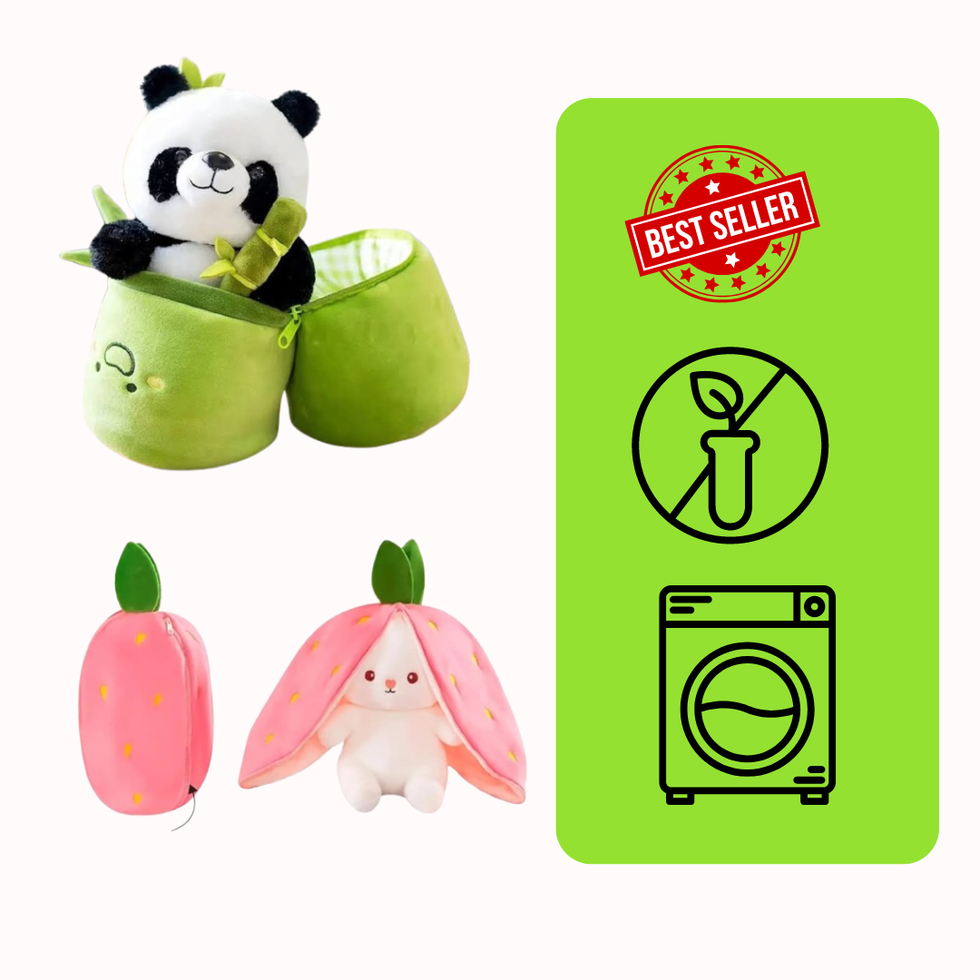 Reversible Box Panda & Bunny Plush Toy