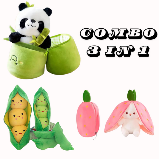 "Reversible Plush Combo: 35cm Panda box , Pea (Removable)55cm & bunny 28cm