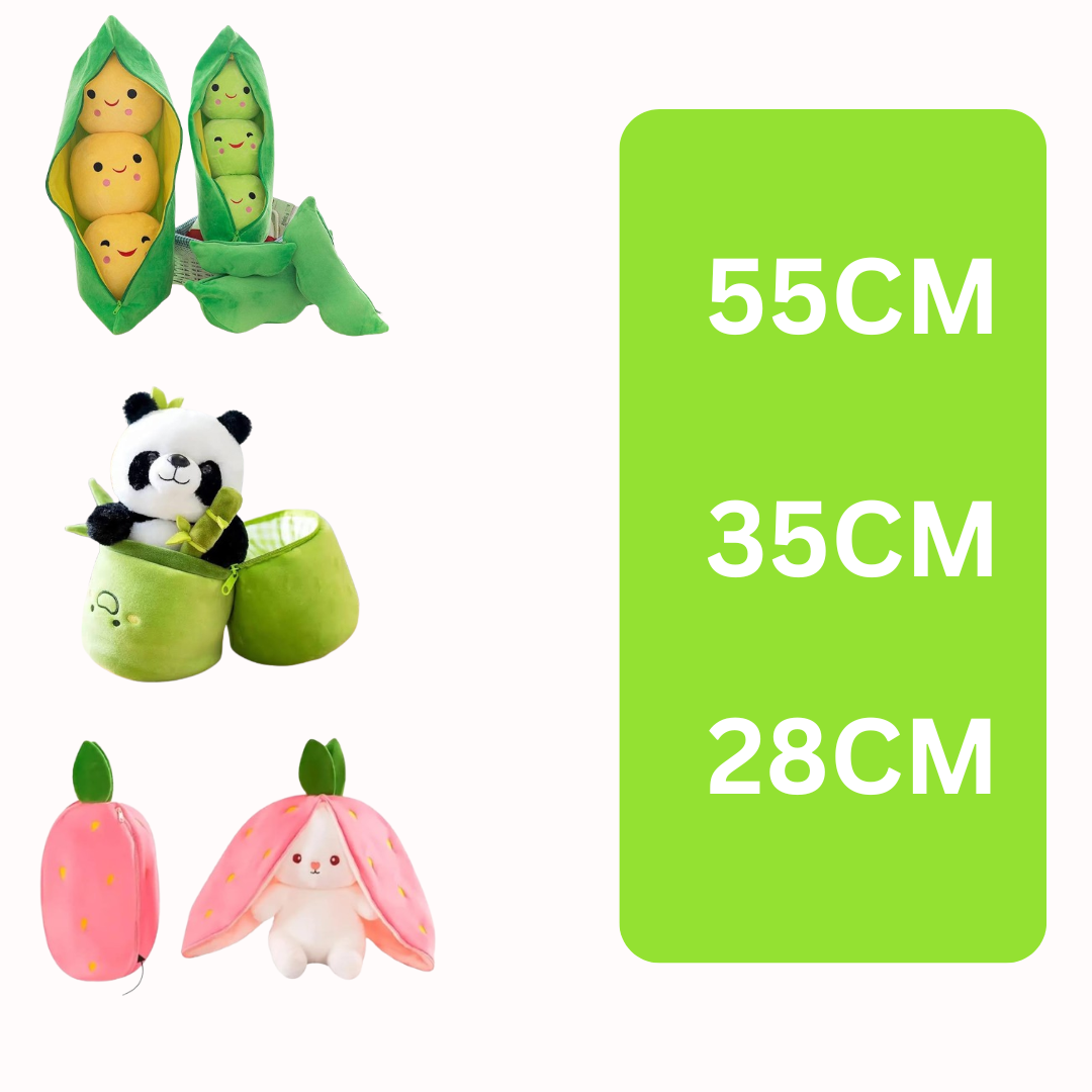 "Reversible Plush Combo: 35cm Panda box , Pea (Removable)55cm & bunny 28cm