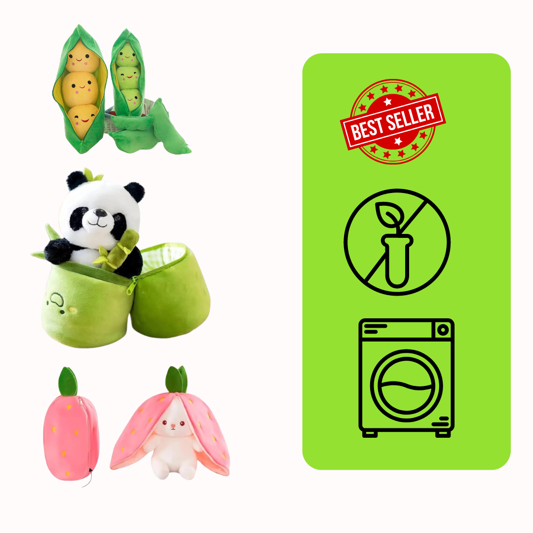 "Reversible Plush Combo: 35cm Panda box , Pea (Removable)55cm & bunny 28cm